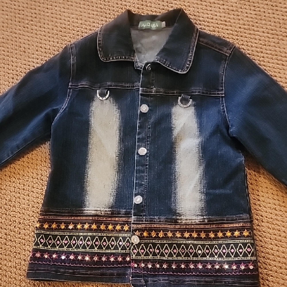 Aqua Kids Dark Blue Embroidered Jean Jacket